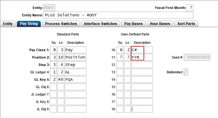 PYUPGN page with Pay String tab selected