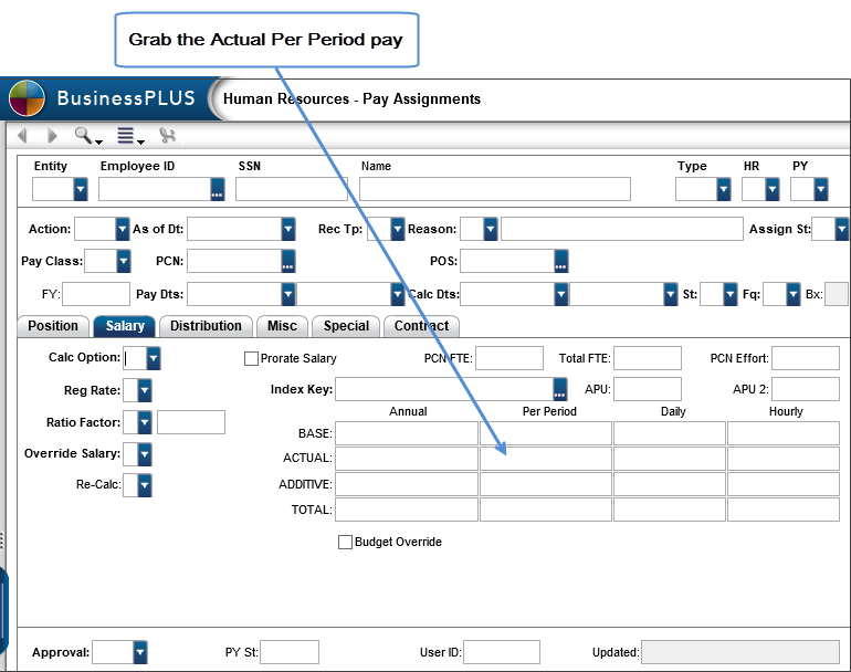 HRPYPA page with Salary tab selected